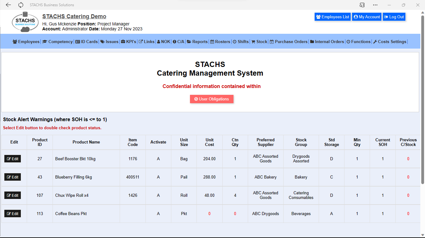 STACHS Catering Home page